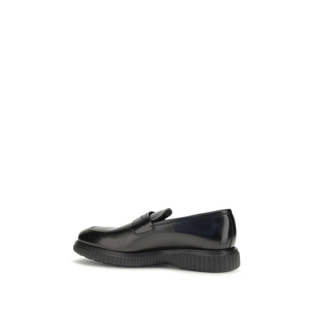 Ferragamo Black Calf Leather Bos Taurus Slip-On Loafers
