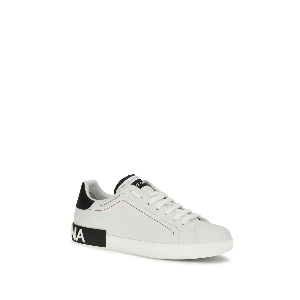 Dolce & Gabbana White Calf Leather Bos Taurus Low Top Sneakers