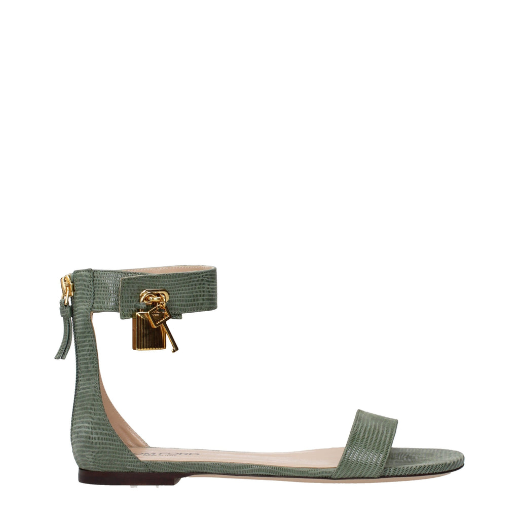 Tom Ford Green Leather Flat Sandals