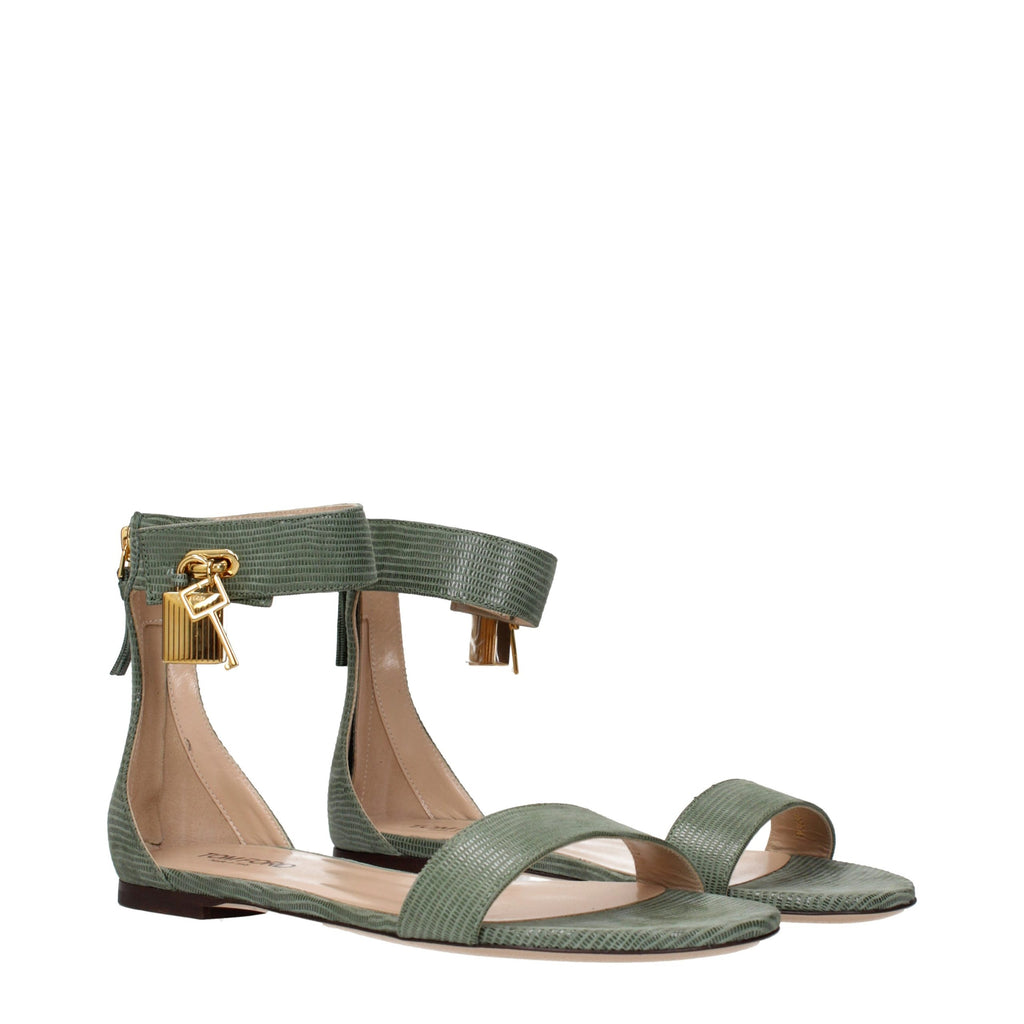 Tom Ford Green Leather Flat Sandals