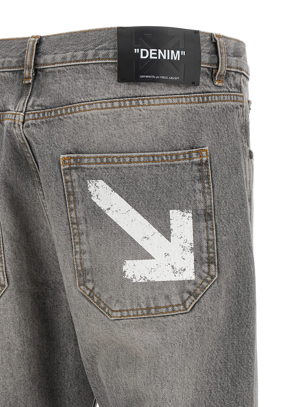 Off-White Gray Cotton Relaxed Fit Jeans