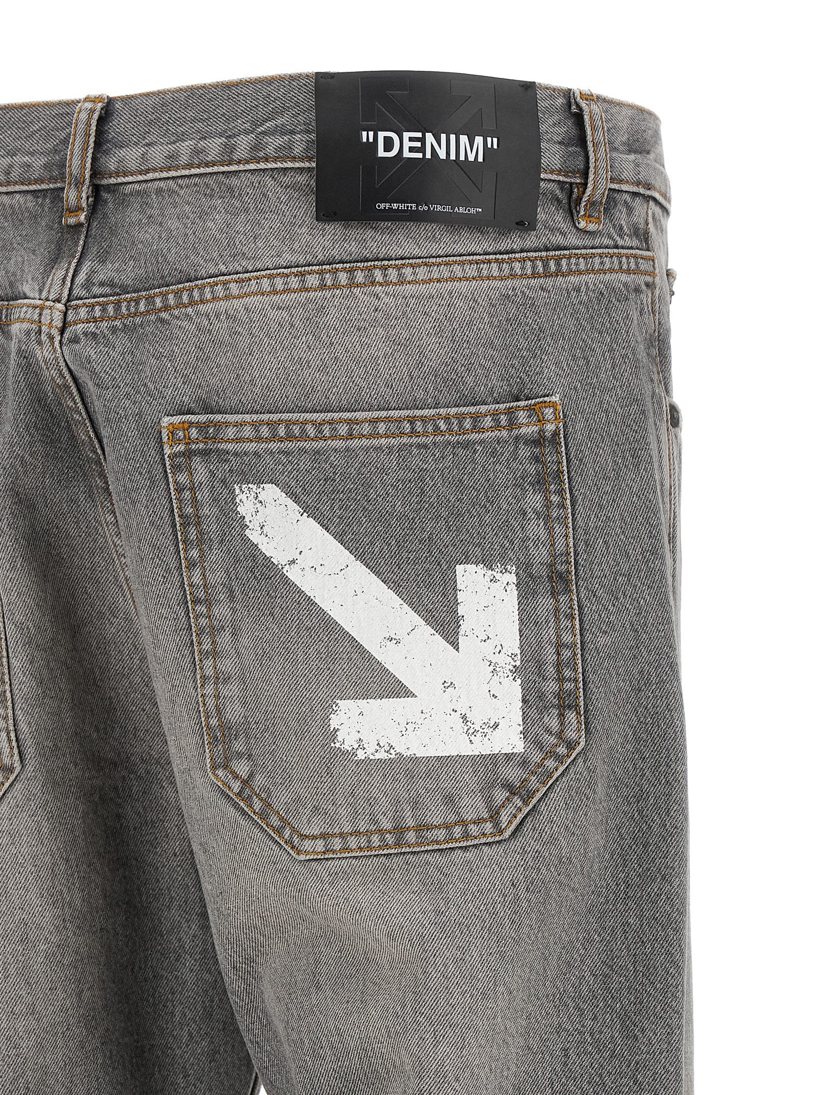 Off-White Gray Cotton Relaxed Fit Jeans