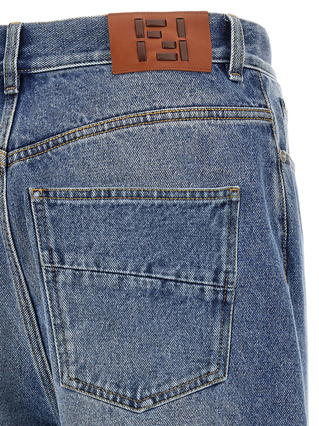 Fendi Blue Cotton Relaxed Fit Jeans
