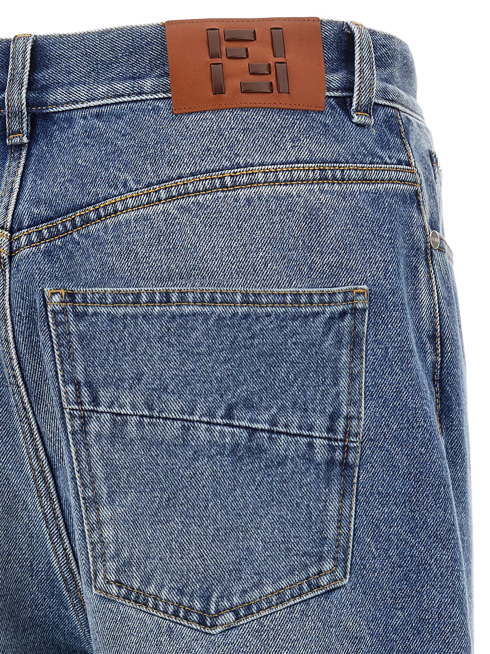 Fendi Blue Cotton Relaxed Fit Jeans