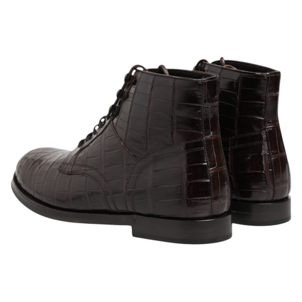 Dolce & Gabbana Dark Brown Leather Lace Up Short Boots Shoes