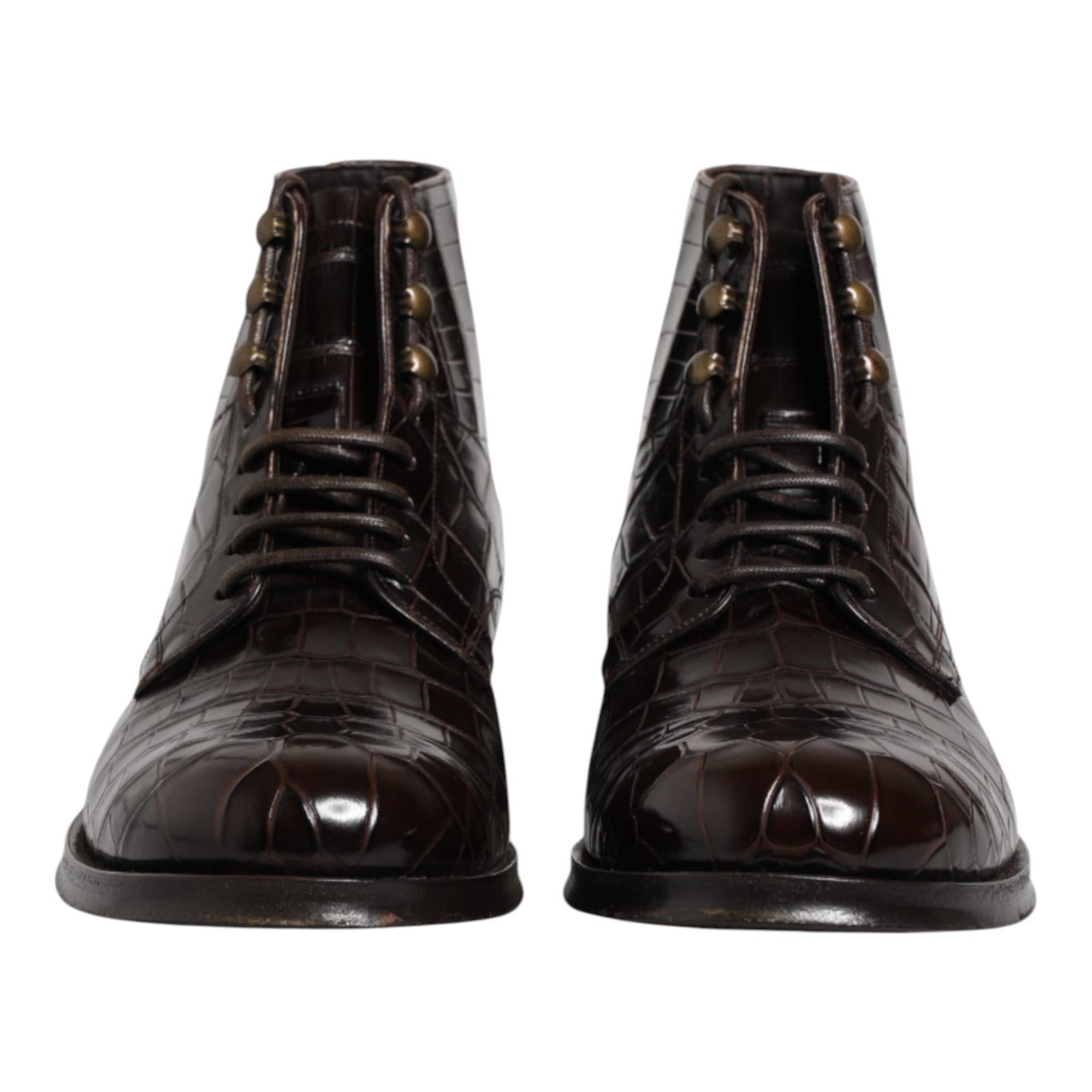 Dolce & Gabbana Dark Brown Leather Lace Up Short Boots Shoes