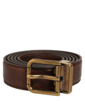 Dolce & Gabbana Brown Leather Gold Tone Metal Buckle Belt