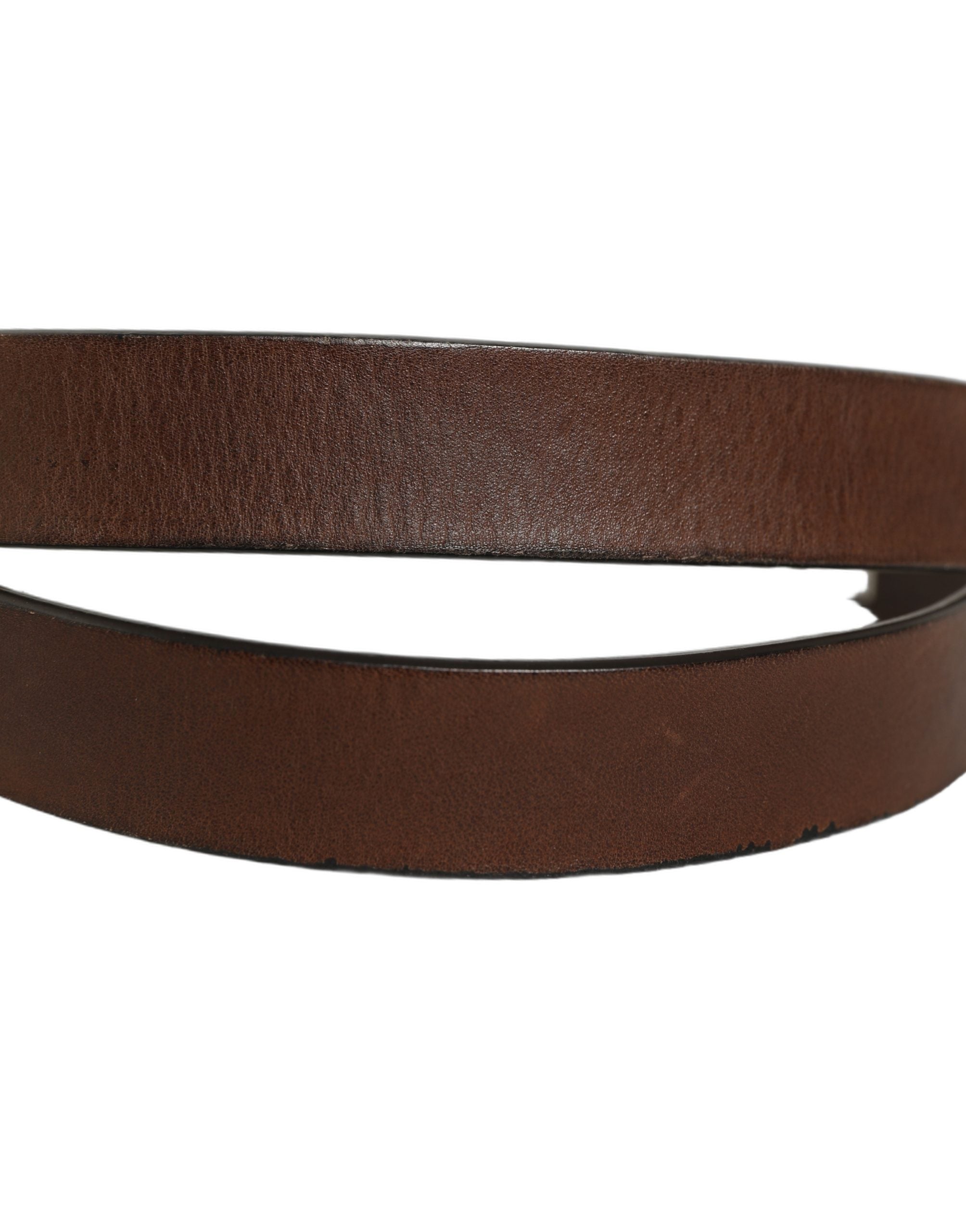 Dolce & Gabbana Brown Leather Silver Tone Metal Buckle Belt