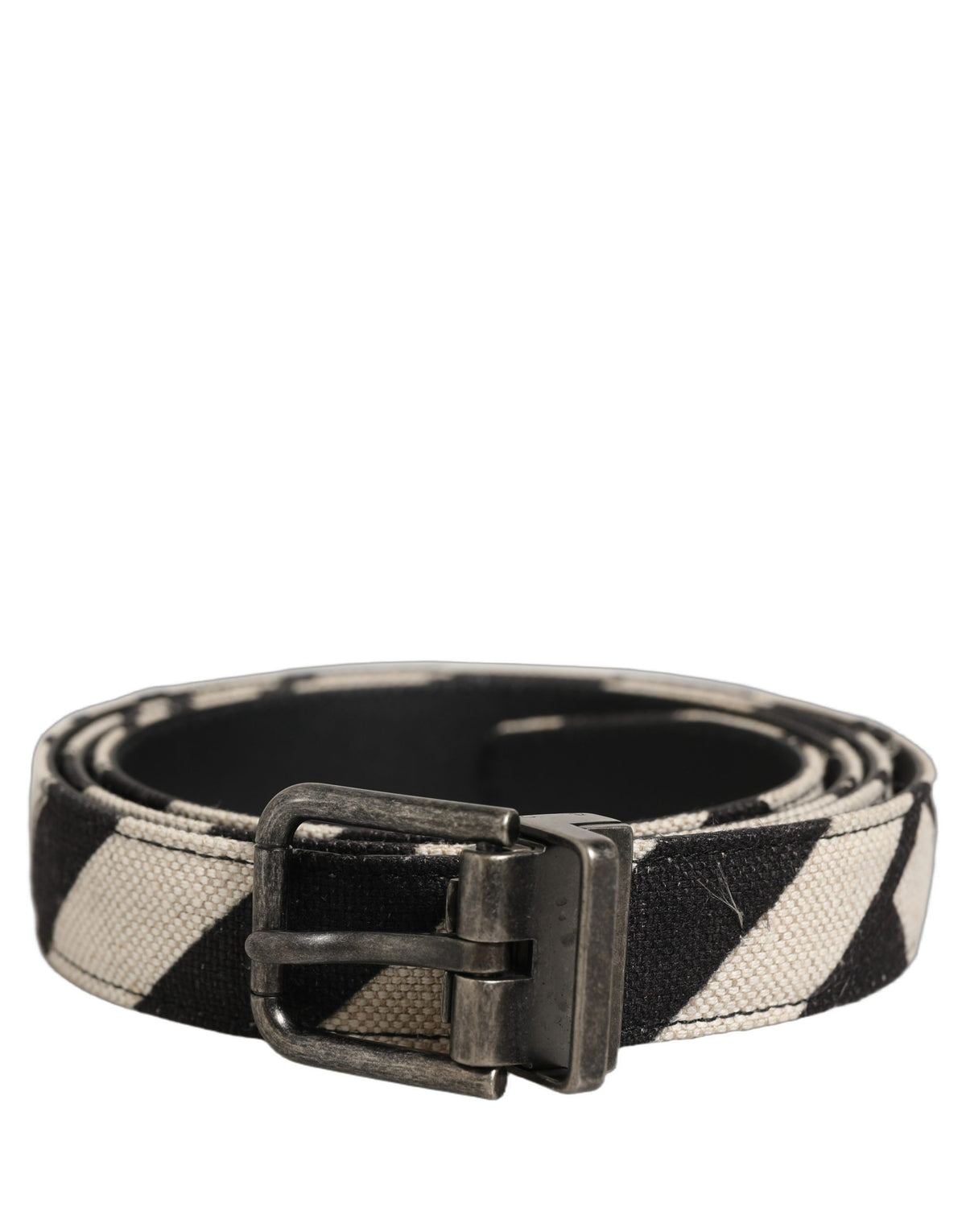 Dolce & Gabbana Black Ivory Silver Tone Metal Buckle Belt