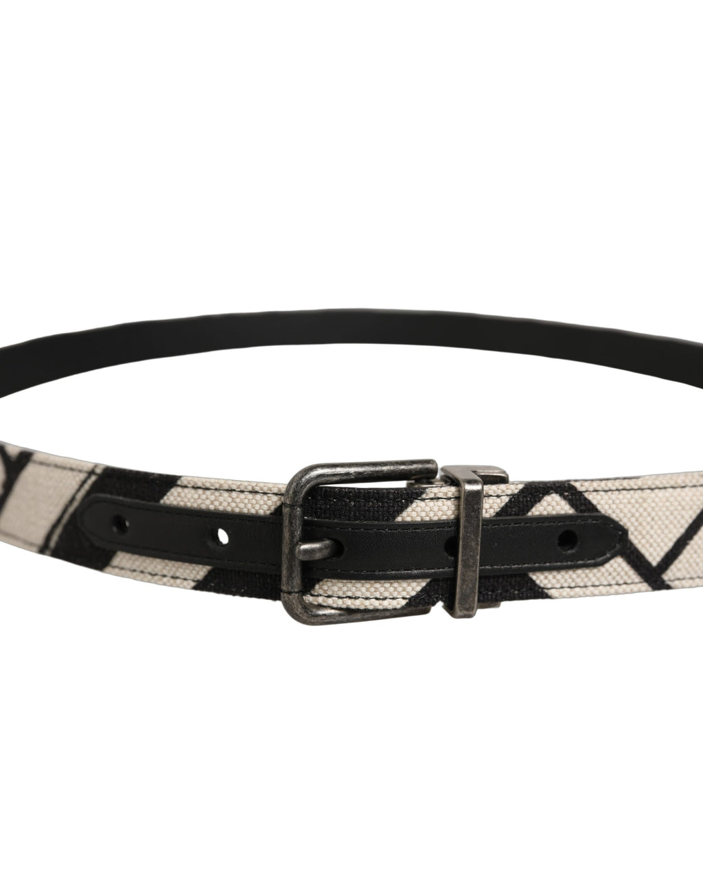 Dolce & Gabbana Black Ivory Silver Tone Metal Buckle Belt