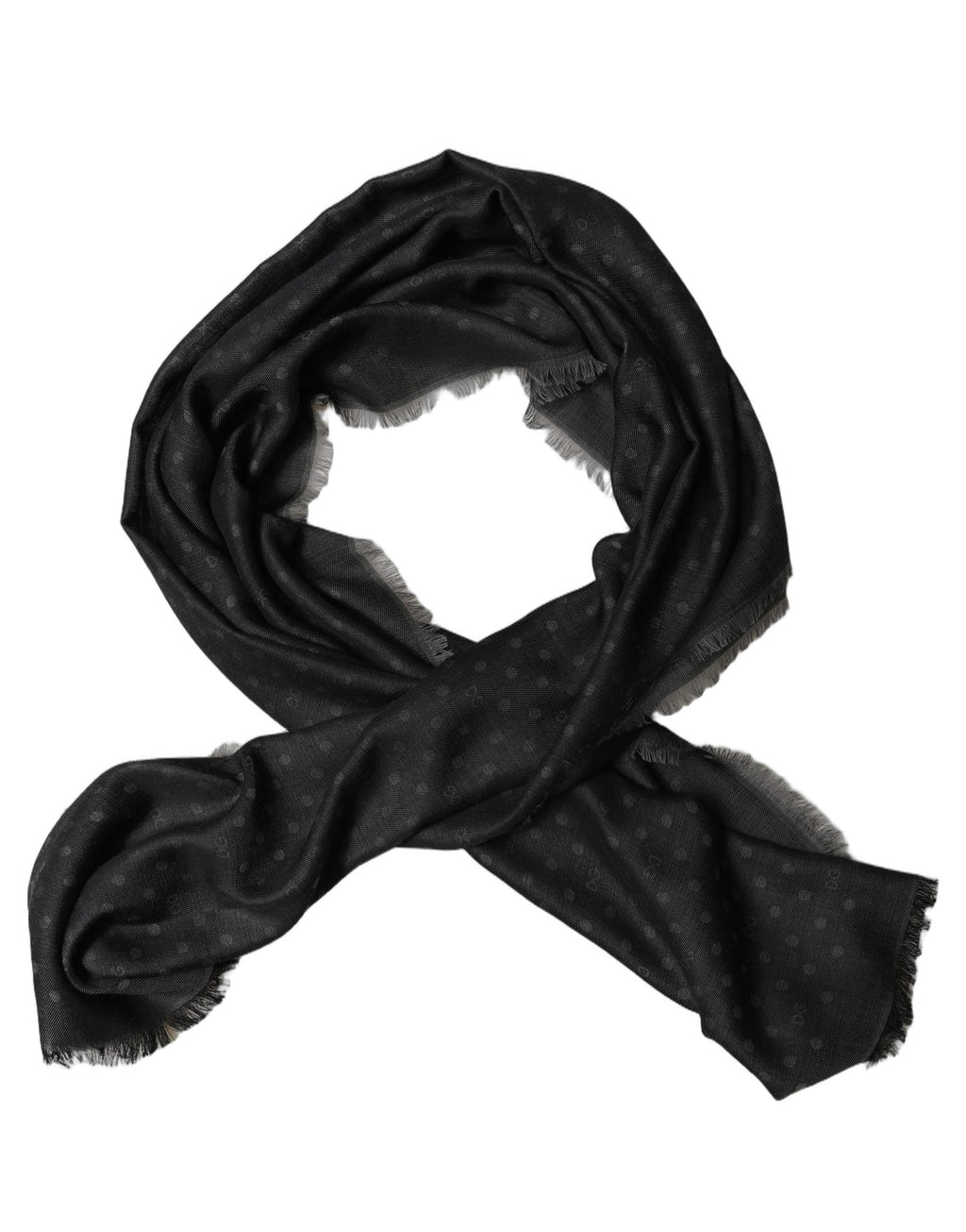 Dolce & Gabbana Men Black Viscose Polka Dot Fringe Shawl Lace Stole