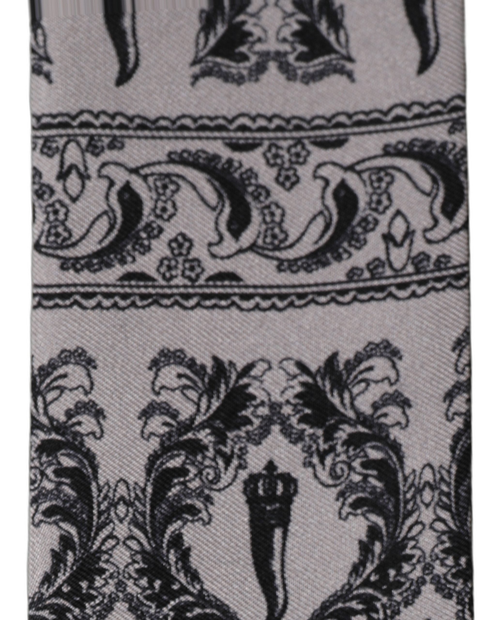 Dolce & Gabbana Gray Baroque Silk Fringed Skinny Foulard Scarf