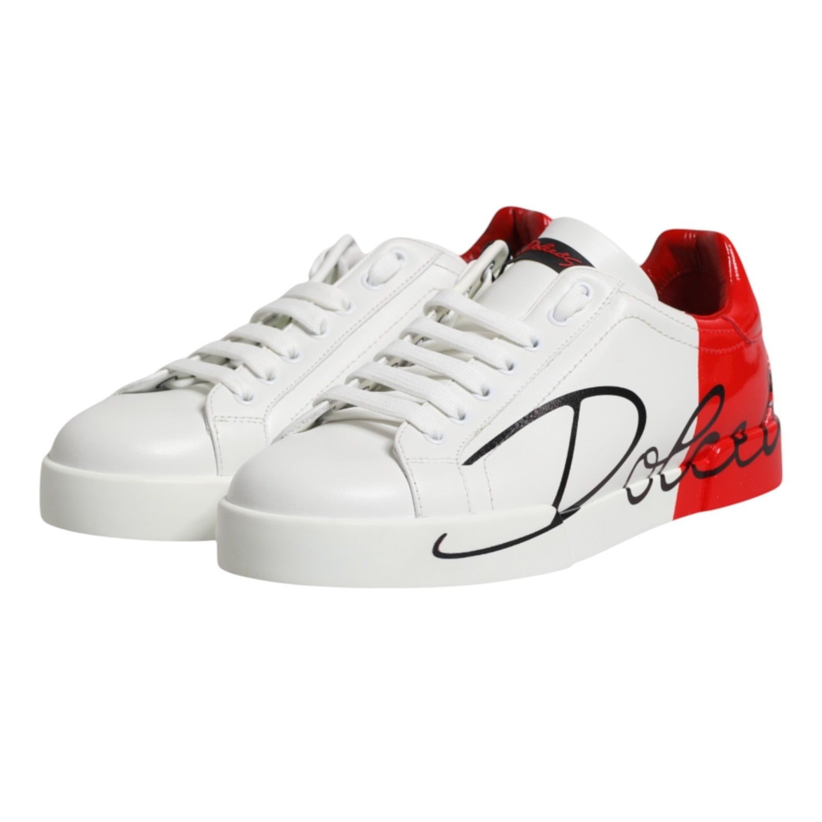 Dolce & Gabbana White Red Leather Logo Portofino Sneakers Shoes