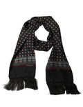 Dolce & Gabbana Black Silk Crown Fringed Neck Shawl Scarf