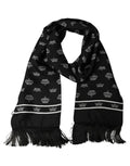 Dolce & Gabbana Black Silk Crown Fringed Neck Shawl Scarf