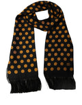 Dolce & Gabbana Men Black Orange Polka Dot Fringed Lace Stole Scarf