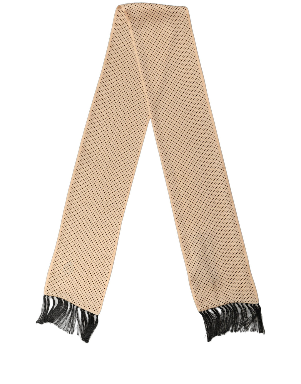 Dolce & Gabbana Beige Silk Dotted Fringed Neck Shawl Scarf