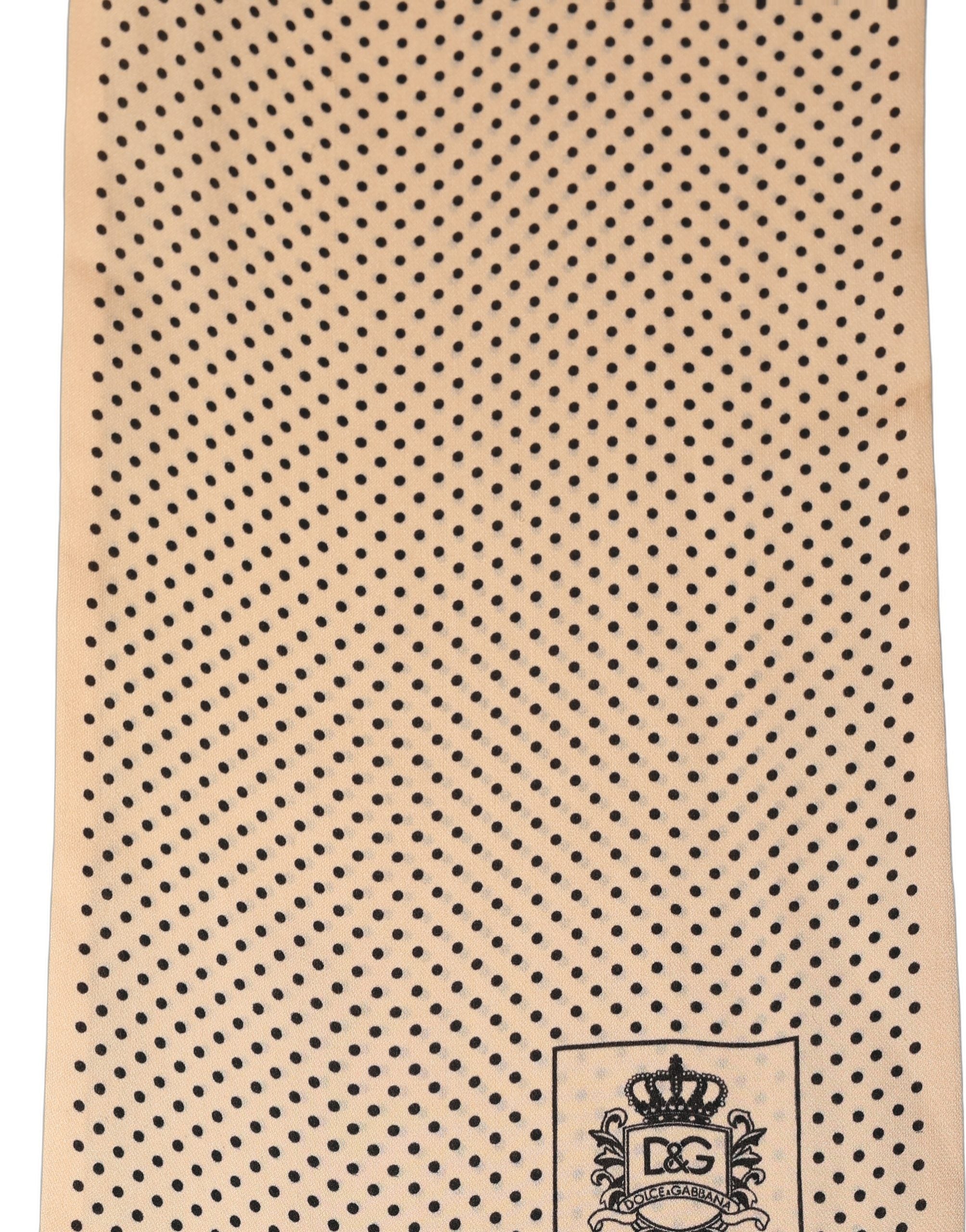Dolce & Gabbana Beige Silk Dotted Fringed Neck Shawl Scarf