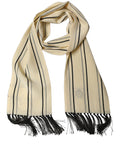 Dolce & Gabbana Beige Silk Striped Fringed Neck Shawl Scarf