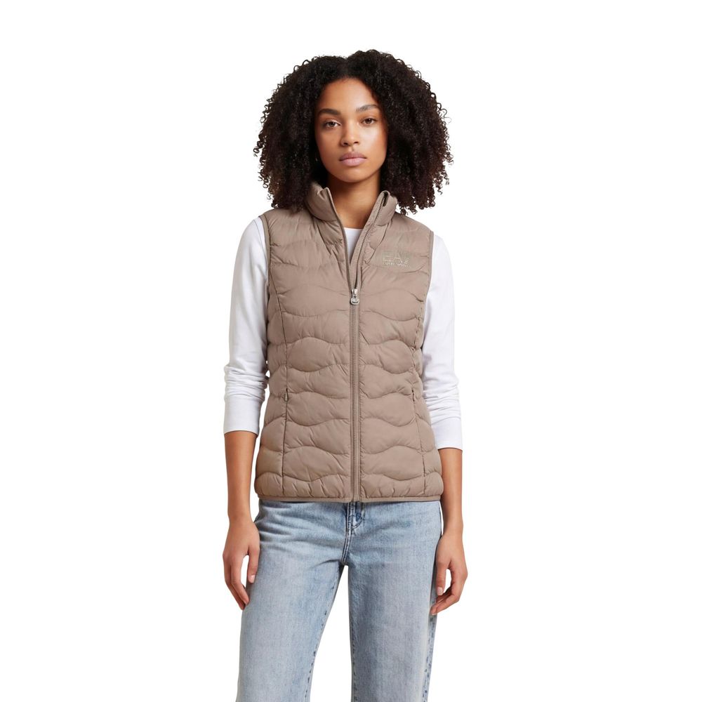 EA7 Emporio Armani Beige Polyester Sleeveless Jacket