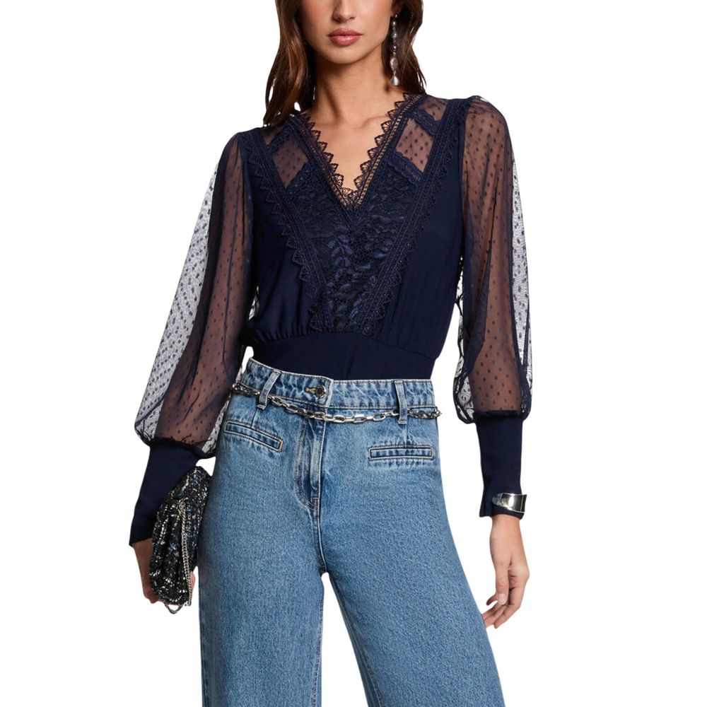 Morgan De Toi Blue Polyester Long Sleeve T-Shirt