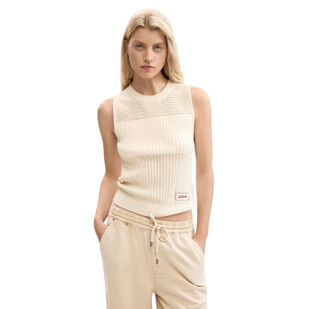 Desigual Beige Cotton Tank Tops