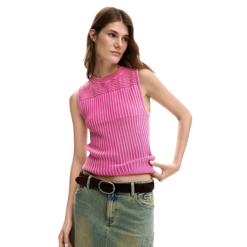 Desigual Pink Cotton Tank Tops