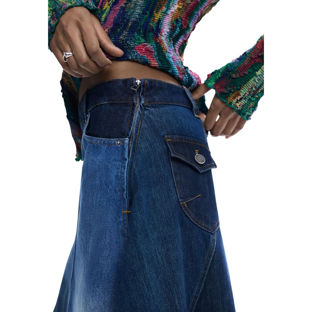 Desigual Blue Cotton Long Skirt