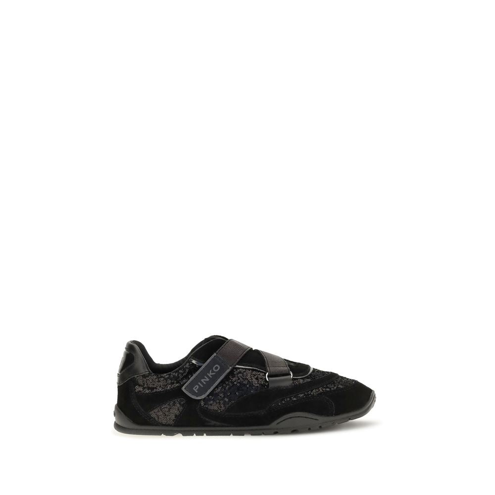 PINKO Black Suede Leather Athletic Sneakers