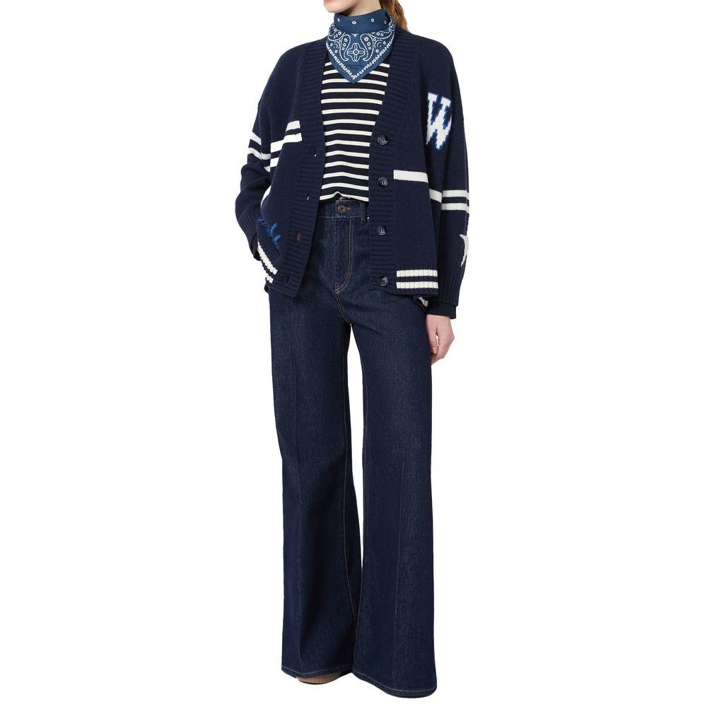 Max Mara Blue Virgin Wool Cardigan