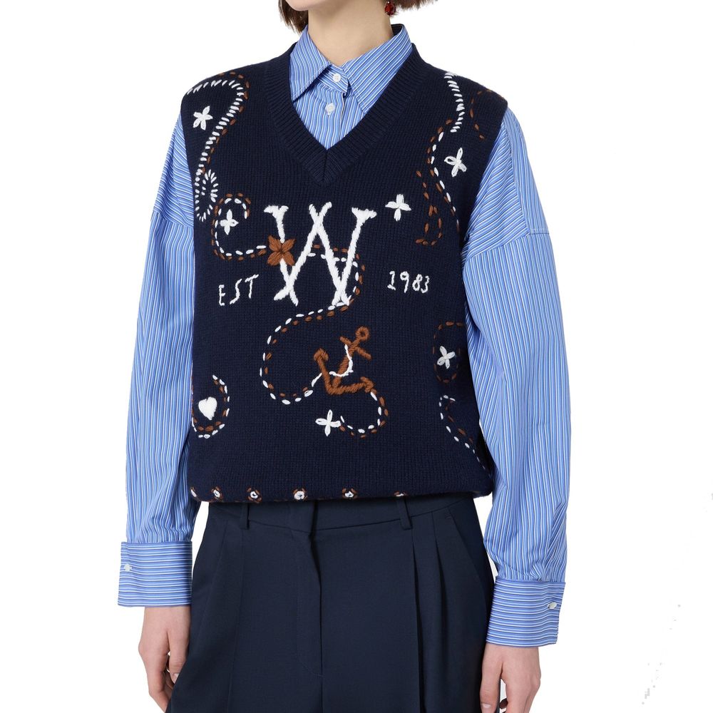 Max Mara Blue Virgin Wool Waistcoat