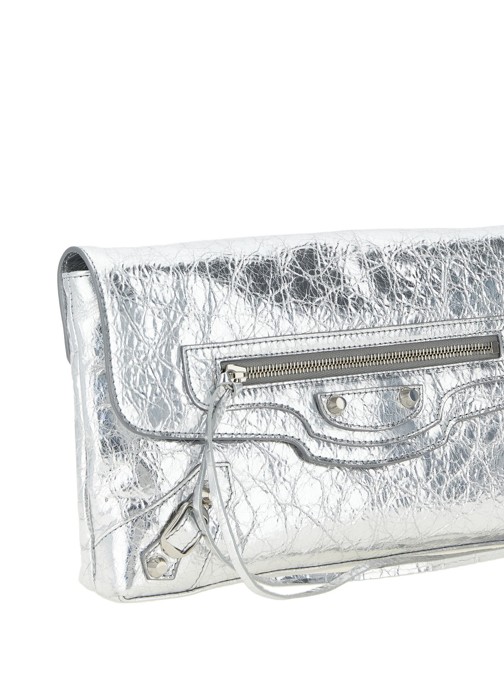 Balenciaga Silver Lamb Leather Clutch Bag