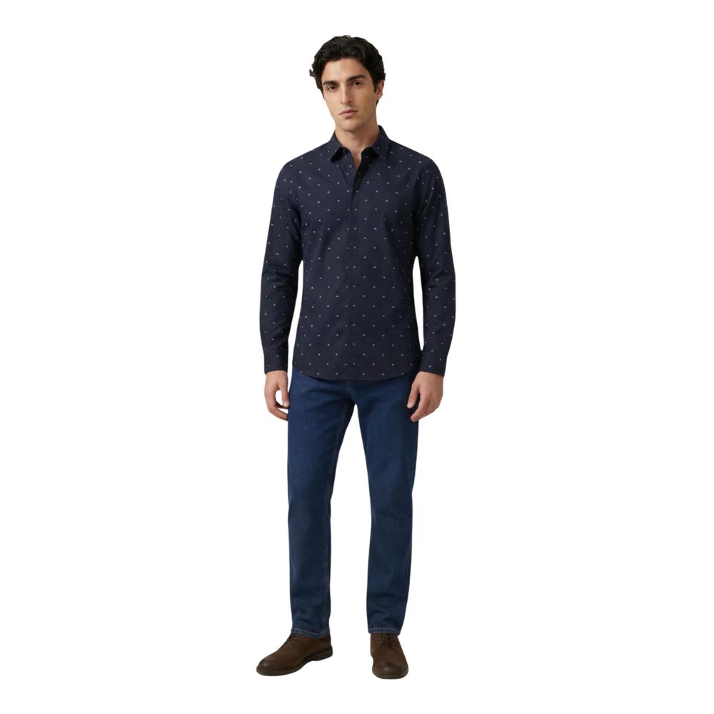 Armani Exchange Blue Cotton Pattern Shirt