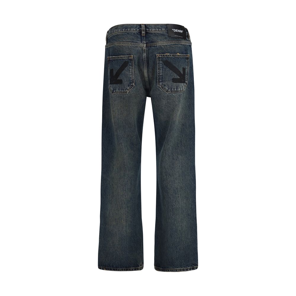 Off-White Blue Cotton Straight-Leg Jeans