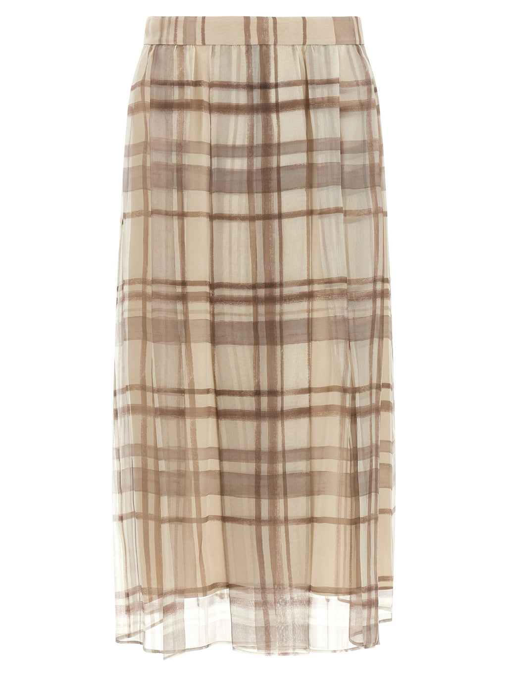 Brunello Cucinelli Beige Silk Midi Skirt