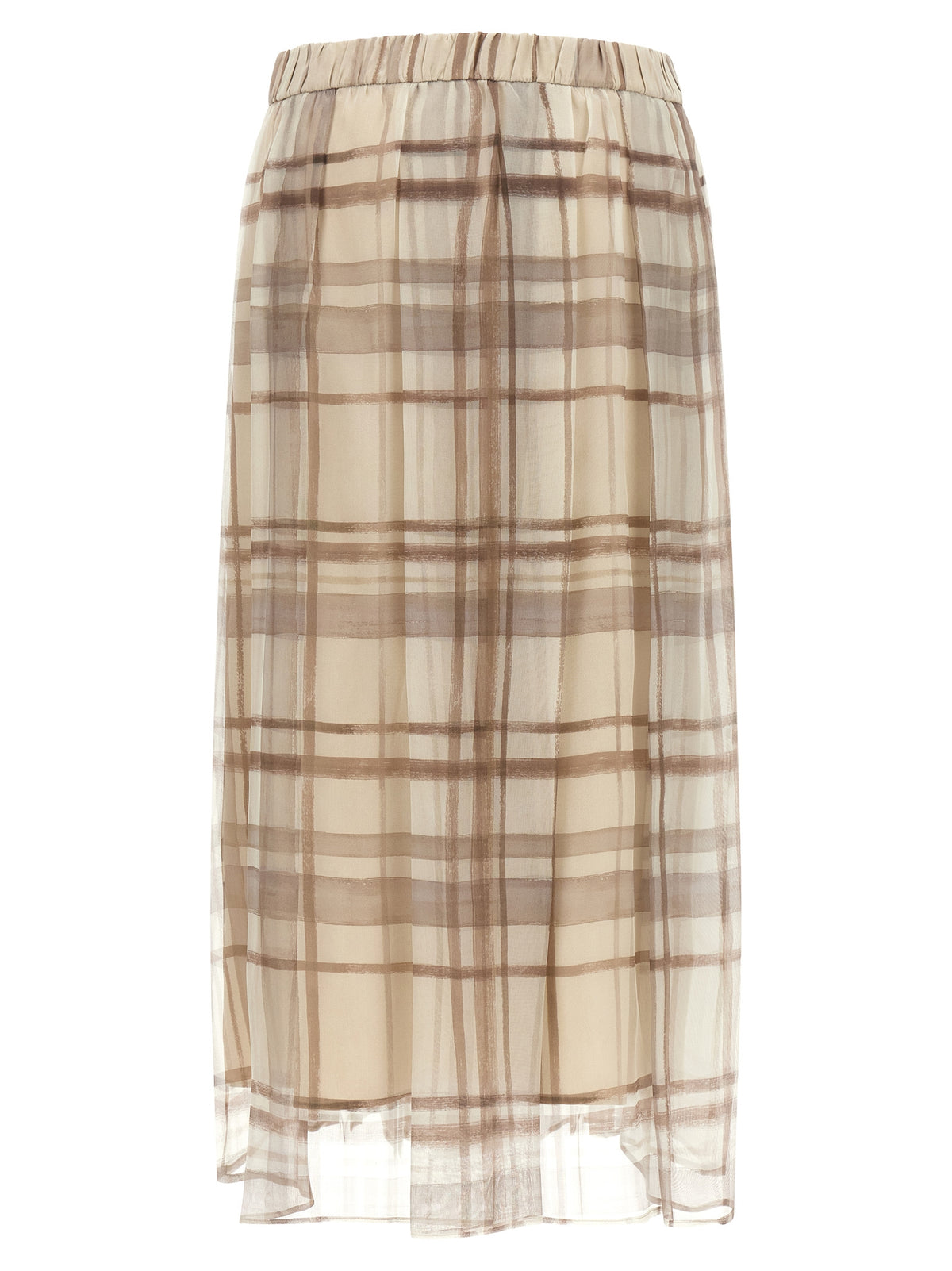 Brunello Cucinelli Beige Silk Midi Skirt