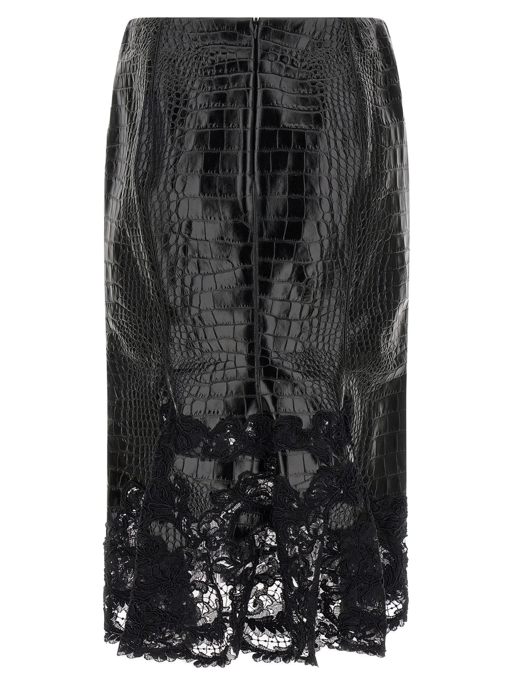 Ermanno Scervino Black Calfskin Midi Skirt