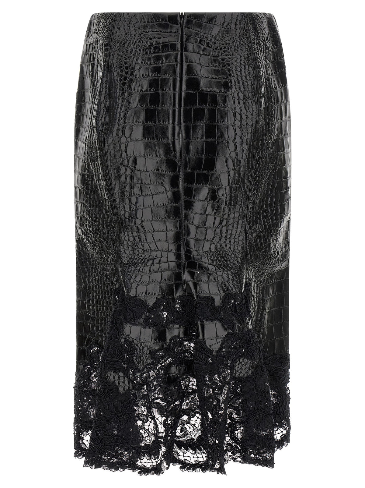 Ermanno Scervino Black Calfskin Midi Skirt
