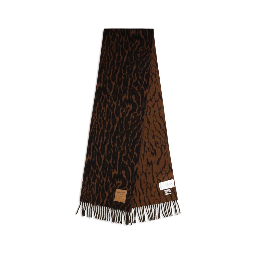 Ganni Brown Wool Oves Aries Scarf