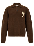 Ami Paris Brown Alpaca Leather Polo Shirt