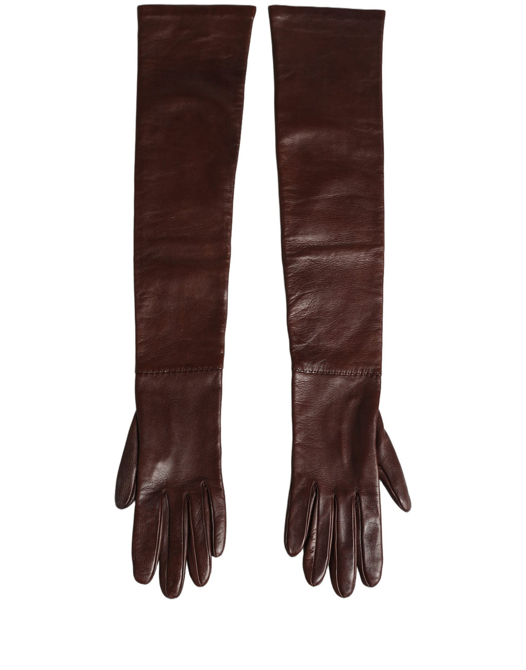 Dolce & Gabbana Brown Genuine Leather Long Elbow Length Gloves