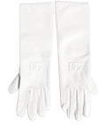 Dolce & Gabbana White Genuine Leather Embossed DG Logo Gloves