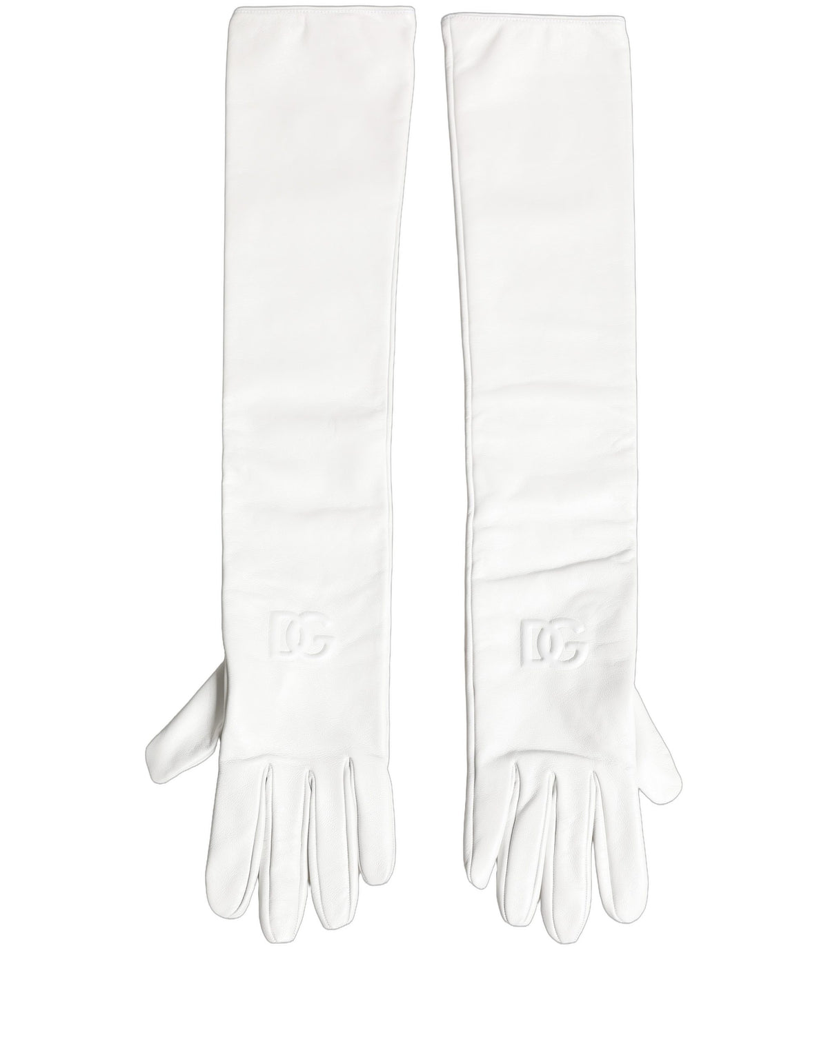 Dolce & Gabbana White Genuine Leather Embossed DG Logo Gloves