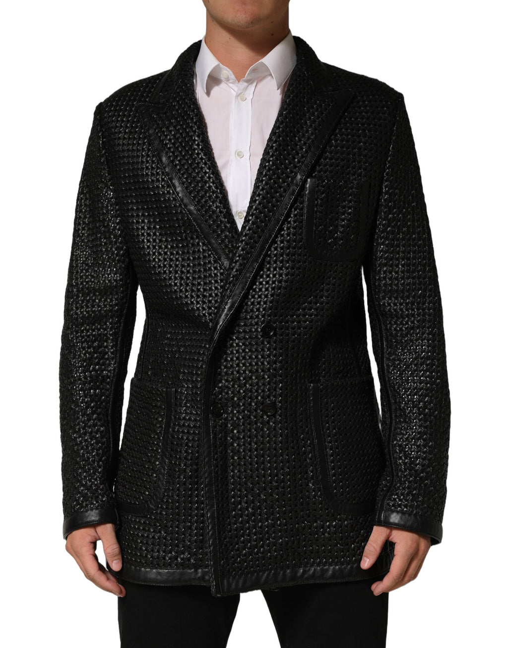 Dolce & Gabbana Black Lamb Leather Double Breasted Jacket