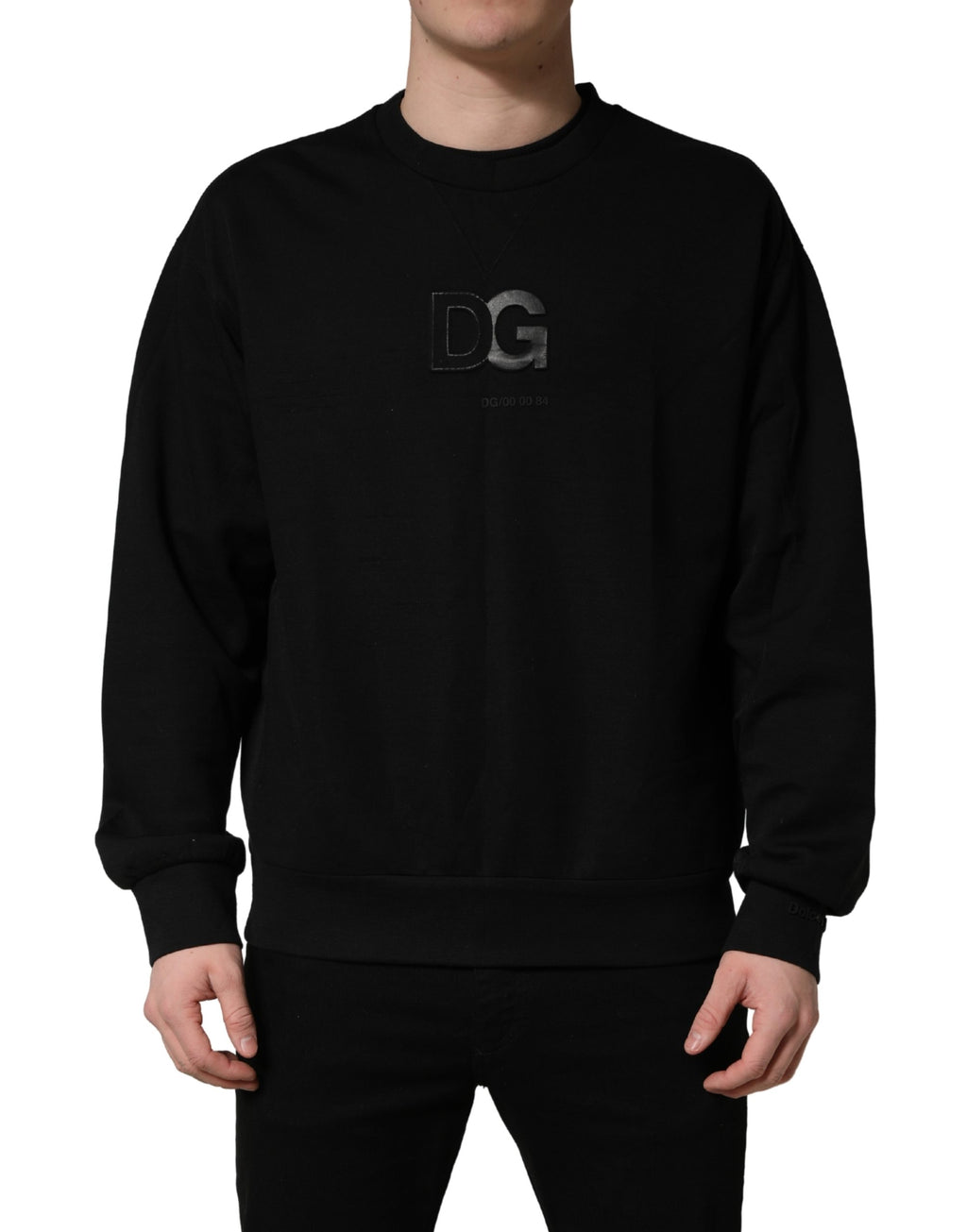 Dolce & Gabbana Black Cotton DG Crew Neck Sweatshirt Sweater