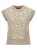 Max Mara Beige Alpaca Leather Sleeveless Jacket