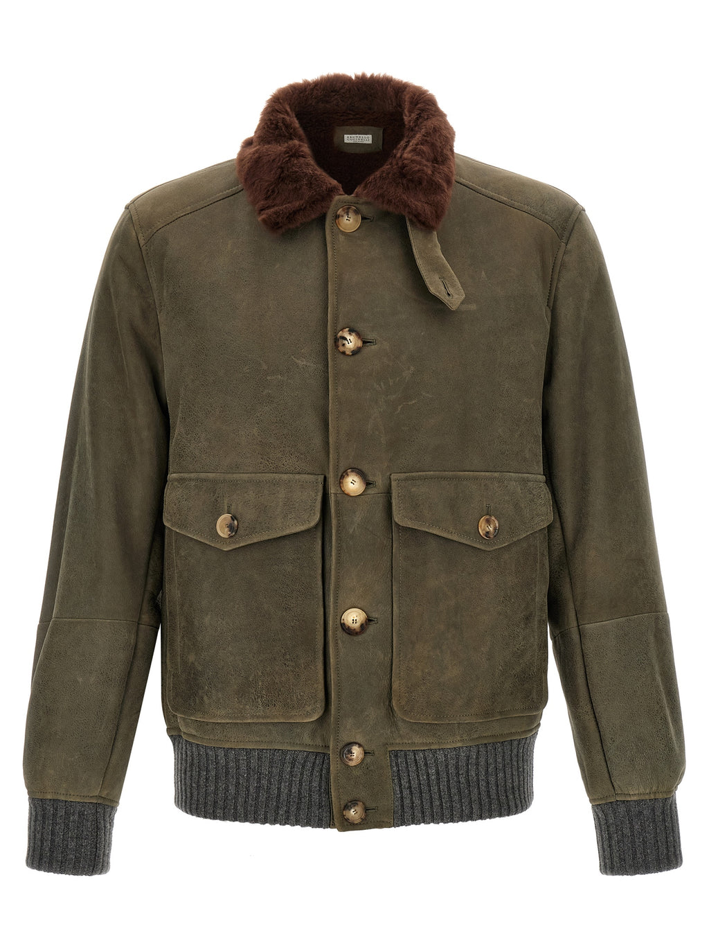 Brunello Cucinelli Bicolor Lamb Leather Leather Jacket