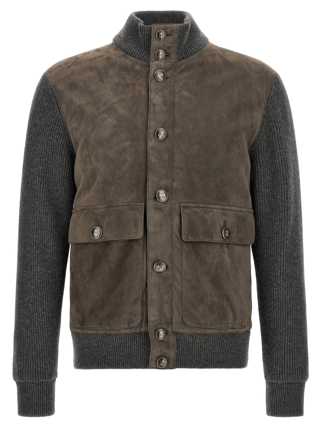 Brunello Cucinelli Gray Lamb Leather Leather Jacket