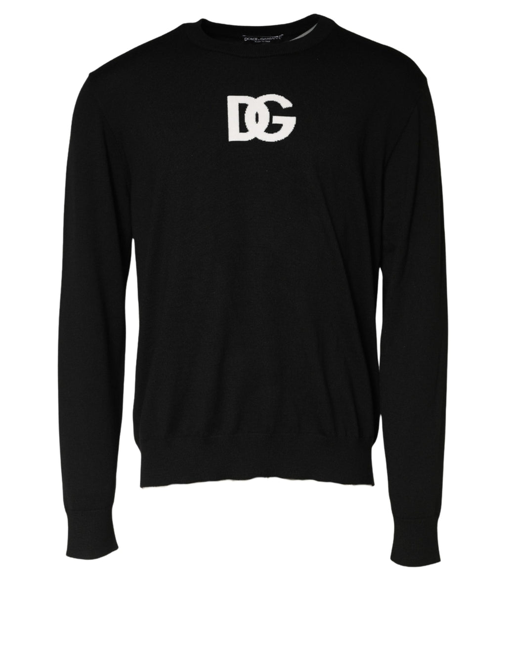 Dolce & Gabbana Black Wool DG Logo Men Crew Neck Sweater
