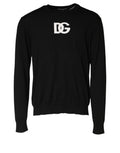 Dolce & Gabbana Black Wool DG Logo Men Crew Neck Sweater
